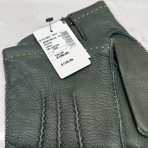 NWT Green Leather Gloves- Saks Fifth Avenue Black label - Picture 2 of 6
